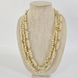 Vintage Jewels By Carle Deadstock Cream Coral Chip Triple Strand Beaded Necklace
